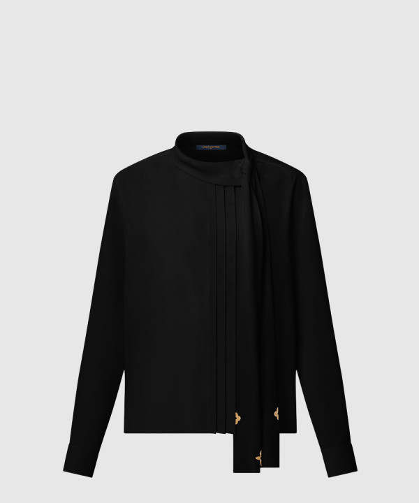 루이비통 플리츠 디테일 펜던트 칼라 셔츠