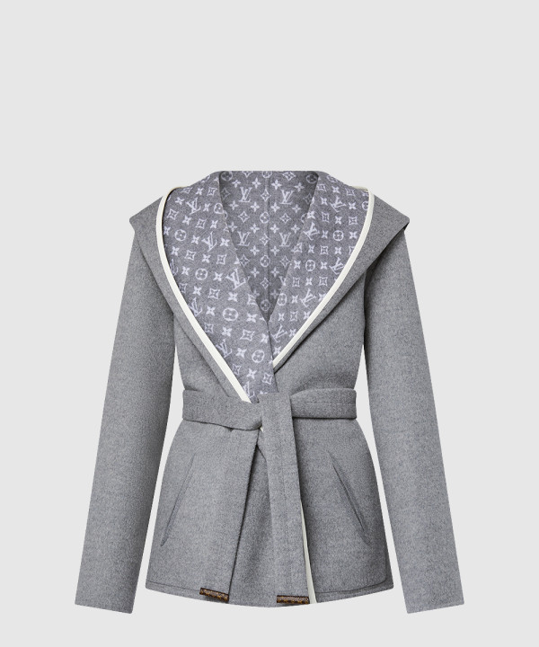 루이비통 리버서블 시그니처 쇼트 후디드 랩 코트