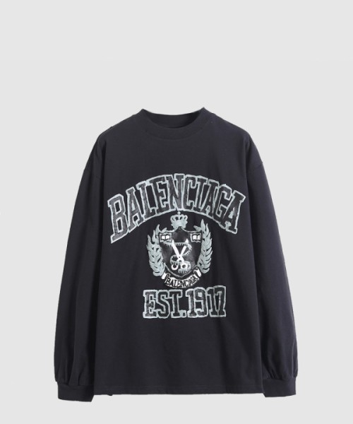 발렌시아가 컬리지 로고 프린트 롱슬리브 티셔츠