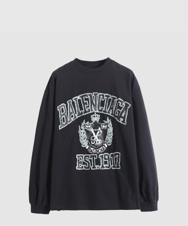 발렌시아가 컬리지 로고 프린트 롱슬리브 티셔츠