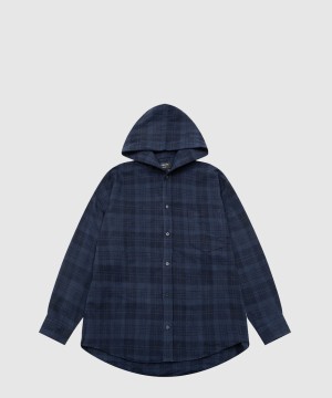 발렌시아가 체크 후드 셔츠 코트