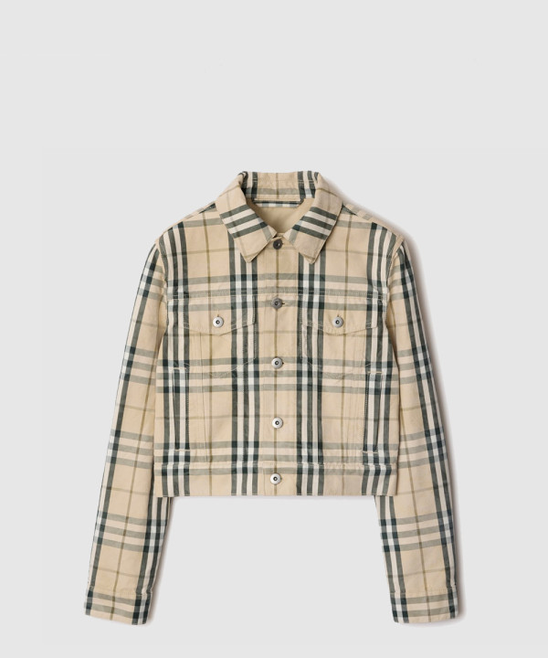 버버리 크롭 체크 데님 재킷