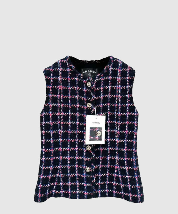 샤넬 프린트 민소매 재킷