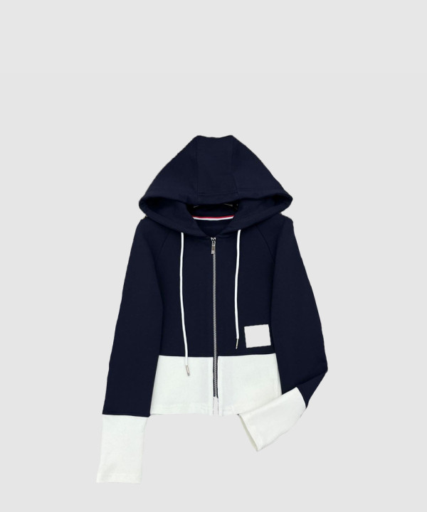 톰브라운 톰 로고 패치 지퍼 후드 티셔츠