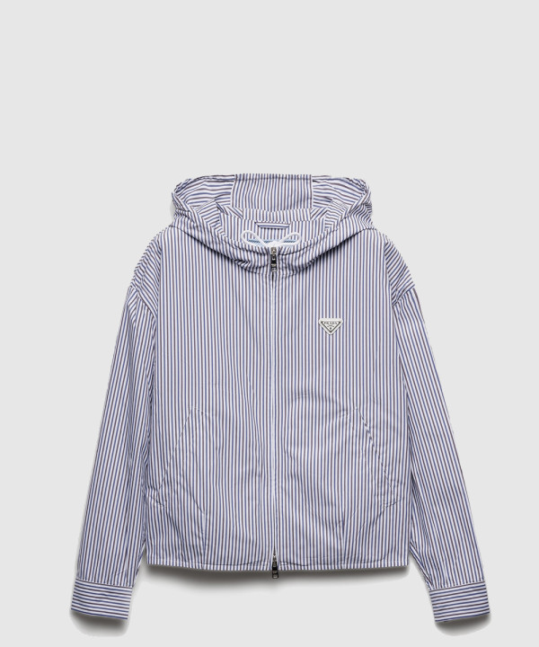 프라다 스트라이프 포플린 블루종 재킷