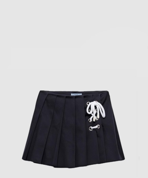 프라다 플리츠 스트레치 드릴 미니스커트