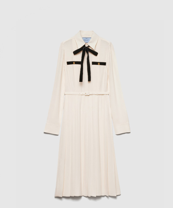 프라다 롱 플리츠 새틴 사블 드레스