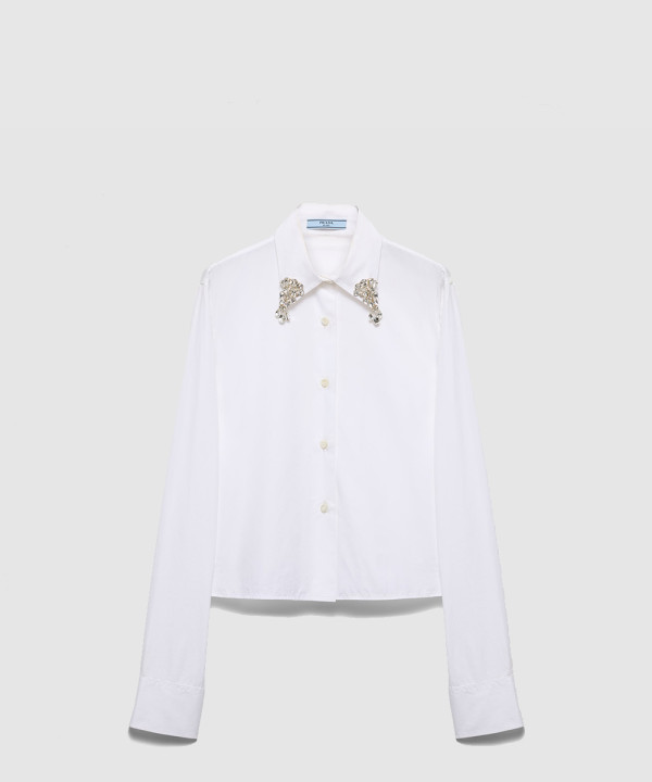 프라다 자수 포플린 셔츠