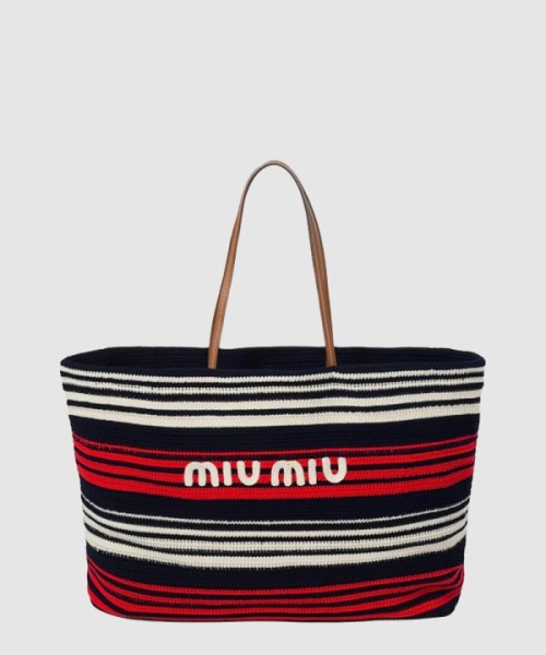 미우미우 라피아 앤 코튼 토트백 5BG228