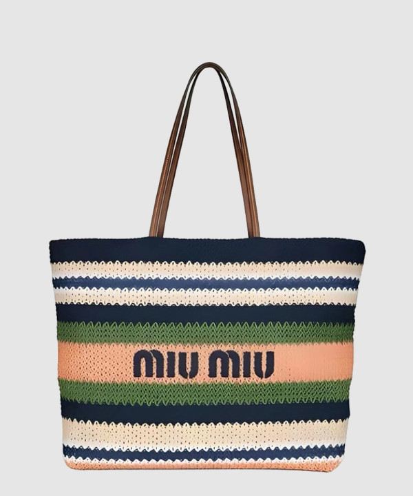 미우미우 라피아 앤 코튼 토트백 5BG228
