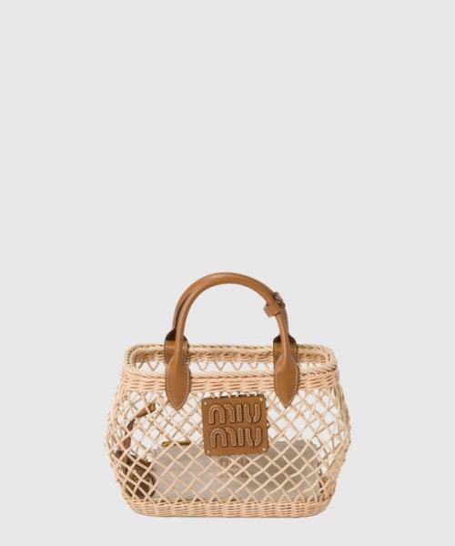 미우미우 가죽 트림 우븐 패브릭 핸드백 5BA286