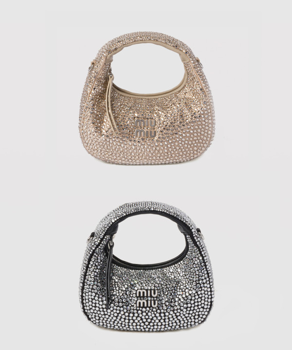 미우미우 완더 세틴 크리스털 미니 호보 백 5BP078