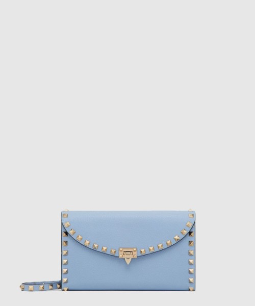 발렌티노 락스터드 그레인 송아지 가죽 체인 지갑