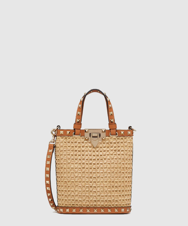 발렌티노 미니 락스터드 라피아 숄더백