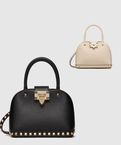 발렌티노 가라바니 락스터드 그레인 송아지 가죽 스몰 핸드백