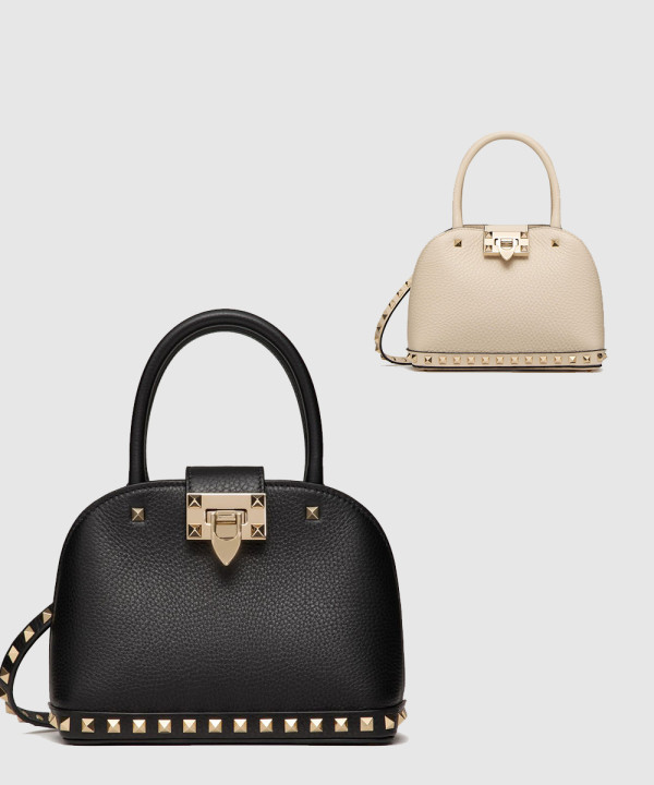 발렌티노 가라바니 락스터드 그레인 송아지 가죽 스몰 핸드백