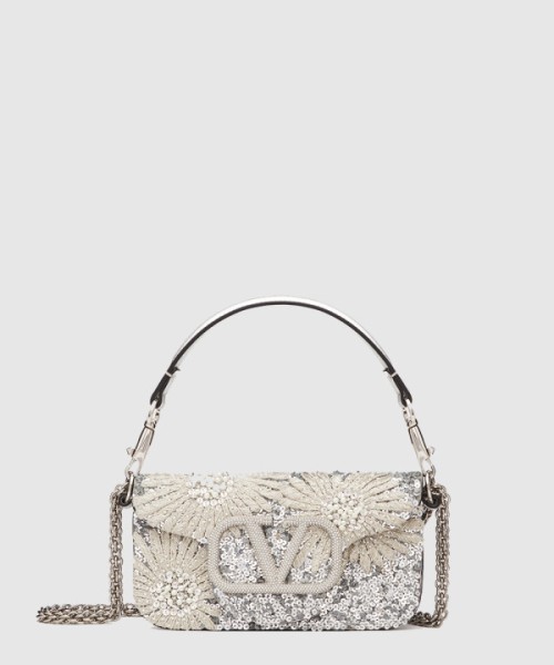 발렌티노 LOCÒ 스몰 플로럴 프린트 자수 핸드백