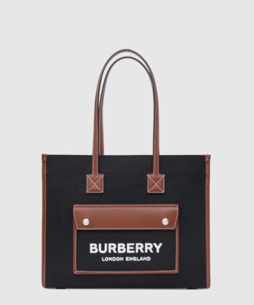 버버리 투톤 캔버스 레더 스몰 토트 80576001