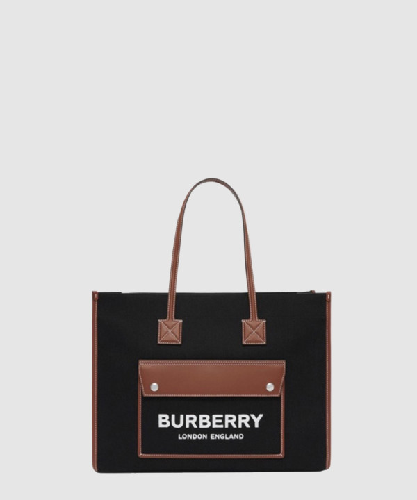 버버리 캔버스 레더프레야 토트백 80557471