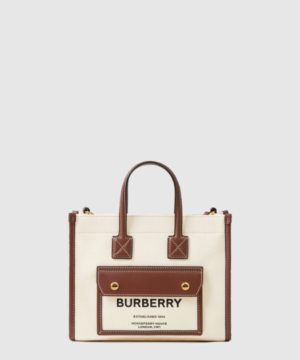 버버리 미니 투톤 캔버스 토트백 80441431