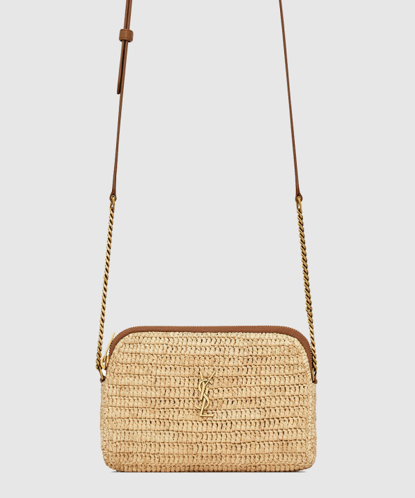 생로랑 라피아 및 베지터블 태닝 가죽 소재의 GABY 지퍼 파우치 774293