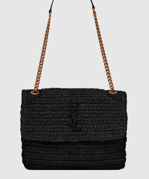 생로랑 라피아와 가죽 소재의 NIKI 미디엄백 633187