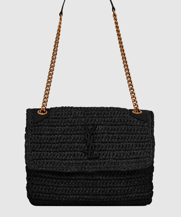 생로랑 라피아와 가죽 소재의 NIKI 미디엄백 633187