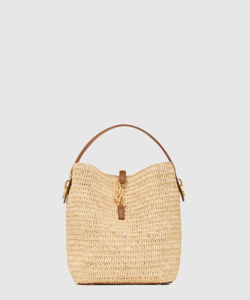 생로랑 우븐 라피아 및 베지터블 태닝 가죽 소재의 LE 37 773991