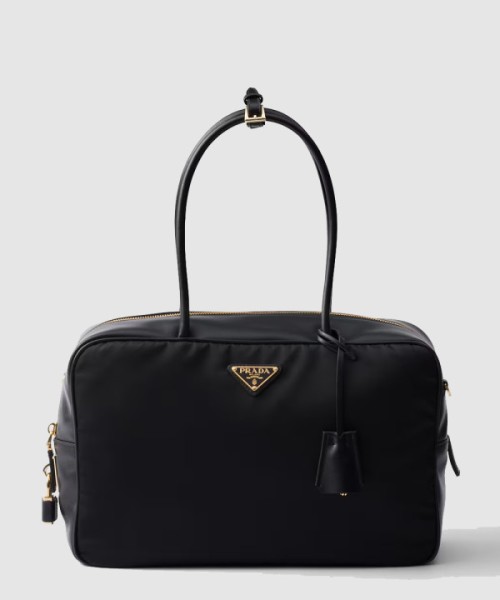 프라다 자물쇠가 있는 라지 리나일론 및 가죽 탑 핸들백 1BB131