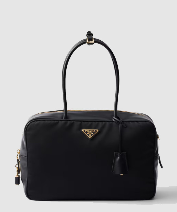 프라다 자물쇠가 있는 라지 리나일론 및 가죽 탑 핸들백 1BB131