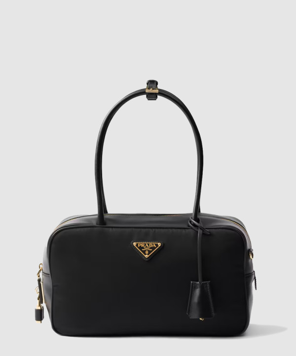 프라다 자물쇠가 있는 미디엄 리나일론 및 가죽 탑 핸들백 1BB132