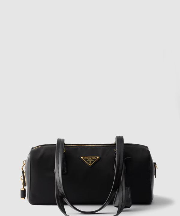 프라다 자물쇠가 있는 미디엄 리나일론 및 가죽 탑 핸들백 1BB127