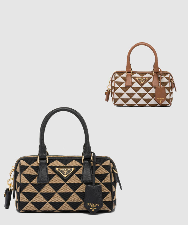 프라다 자수 패브릭 탑 핸들백 1BB846