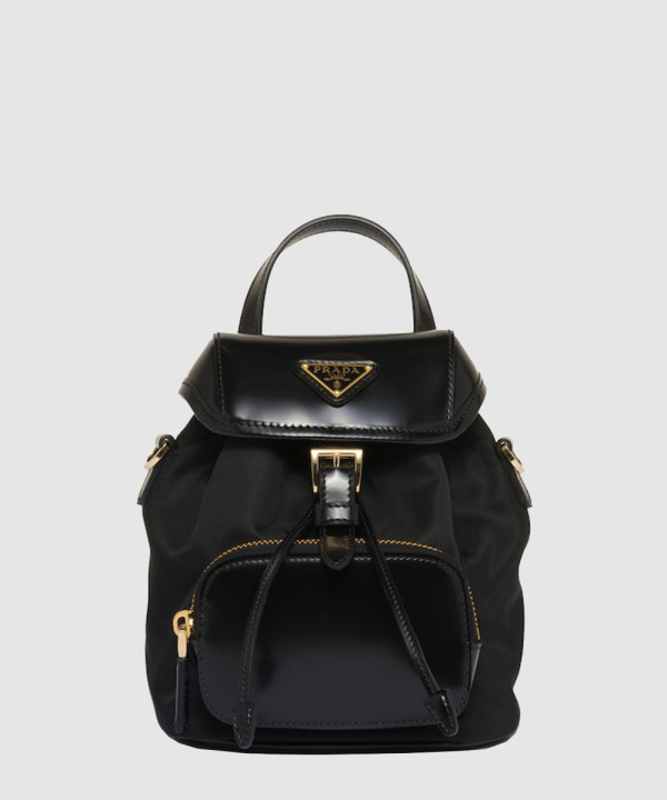프라다 스몰 리나일론 및 브러쉬드 가죽 백팩 1BZ075