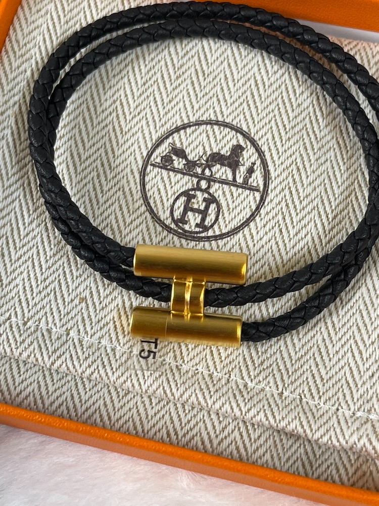 에르메스 Tournis Tresse 팔찌 블랙 금장