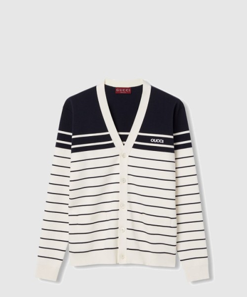 구찌 가디건 스트라이프 로고