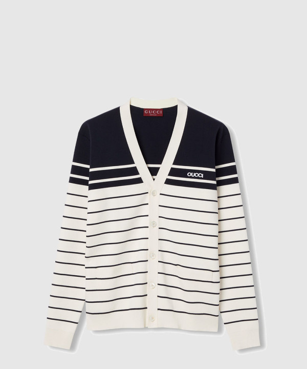 구찌 가디건 스트라이프 로고