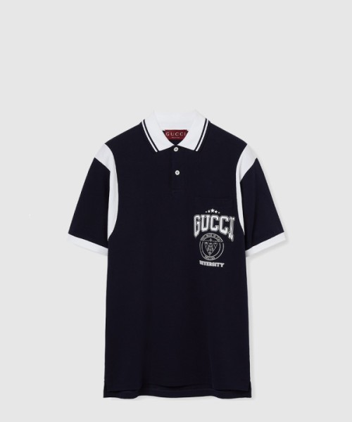 구찌 코튼 피케 프린트 폴로 셔츠