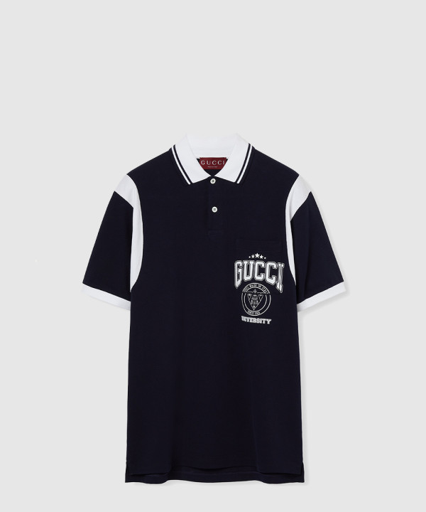 구찌 코튼 피케 프린트 폴로 셔츠