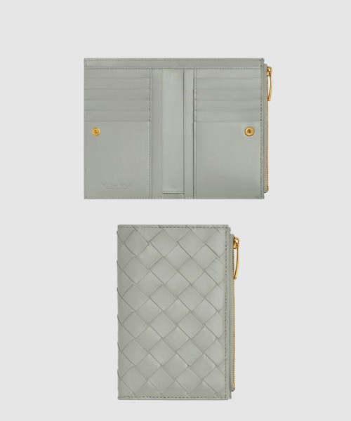 보테가베네타 인트레치아토 미디엄 지퍼 지퍼 바이폴드 지갑 749940