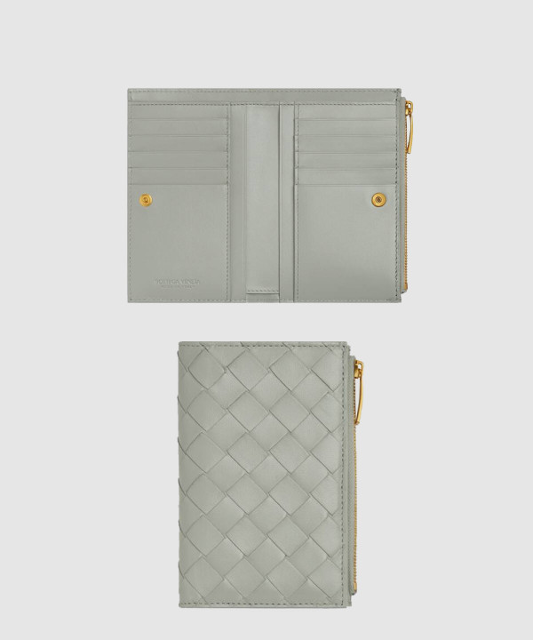 보테가베네타 인트레치아토 미디엄 지퍼 지퍼 바이폴드 지갑 749940