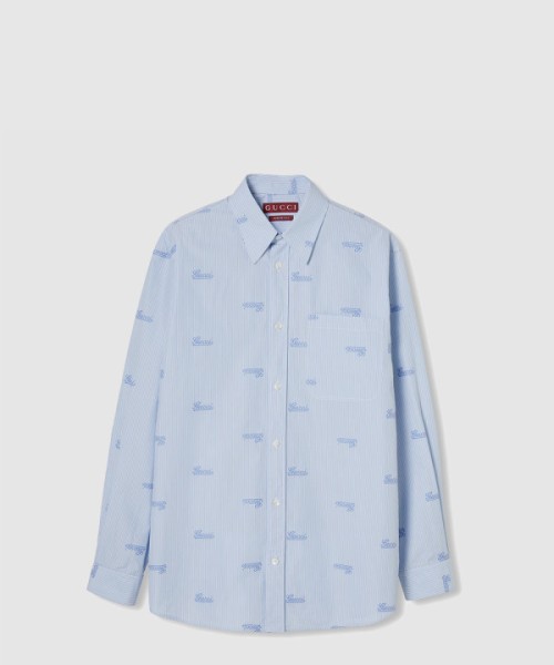 구찌 자수 스트라이프 코튼 셔츠