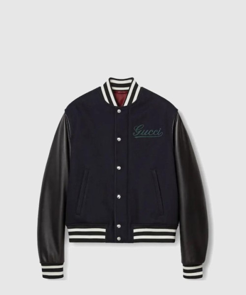 구찌 울 가죽 바시티 자켓