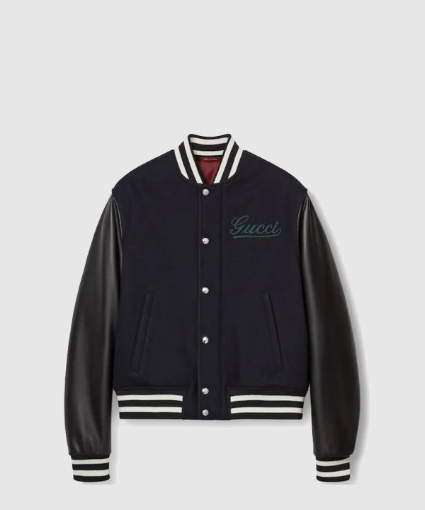 구찌 울 가죽 바시티 자켓