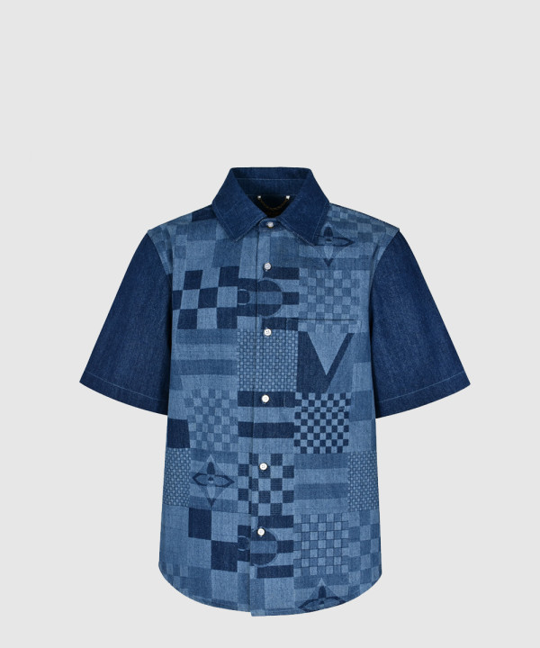 루이비통 프린티드 쇼트 슬리브드 데님 셔츠