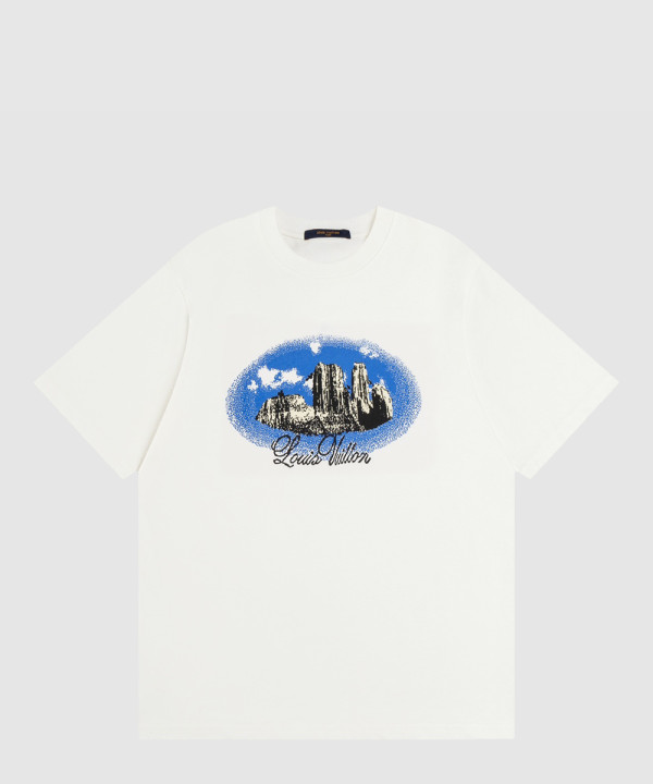 루이비통 그래픽 쇼트 슬리브드 코튼 크루넥
