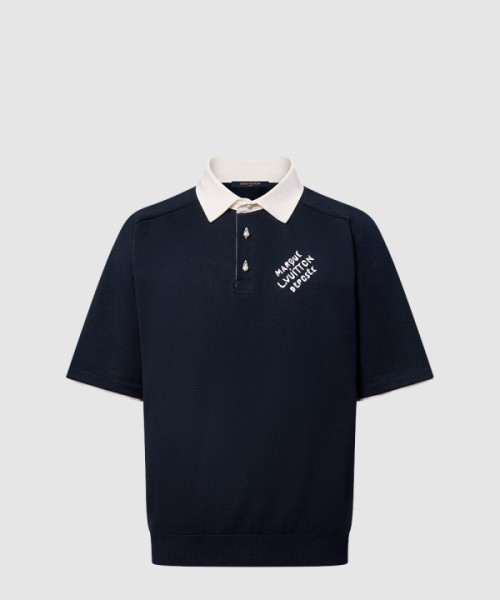 루이비통 엠브로이더드 쇼트 슬리브드 코튼 블렌드 폴로 셔츠