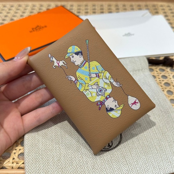 에르메스 칼비 듀오 카드지갑 스크린 프린팅 (골드)