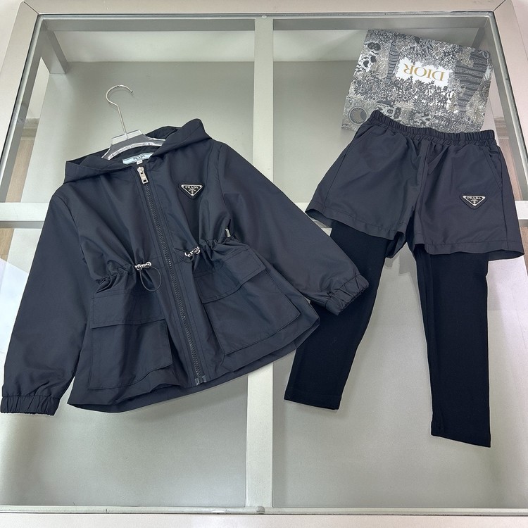 프라다 키즈 후드 바람막이 밴딩 팬츠 셋업
