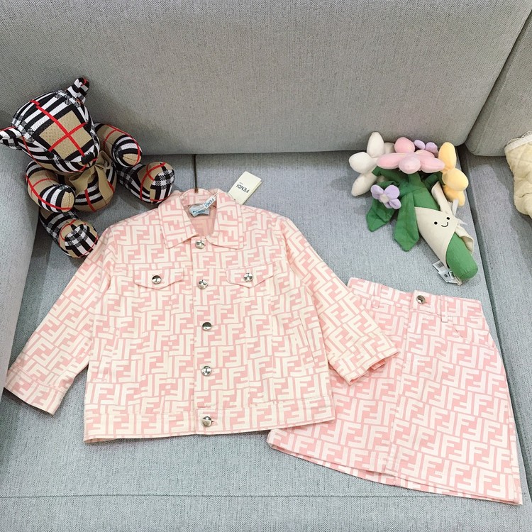 펜디 키즈 카라 자켓 스커트 셋업